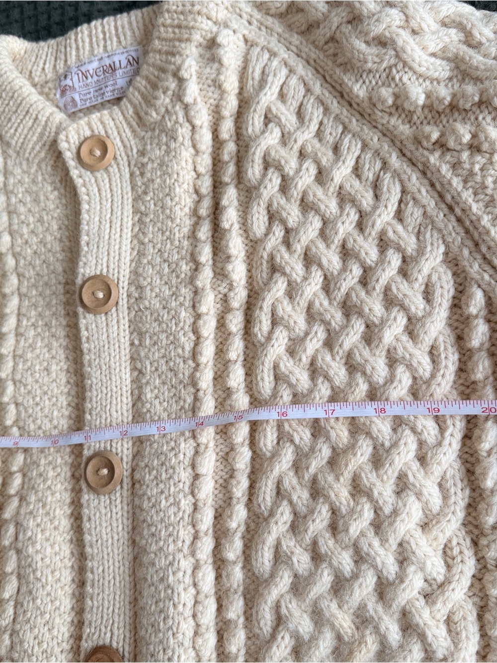 Inverallan 4A Cream Aran Cable Knit Cardigan Sweater - Picture 2 of 7